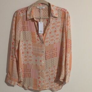 Rose & Olive Vibrant Orange and Cream Blouse
